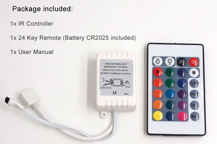 12V 24-Key LED Strip IR Remote Controller with Controller Box