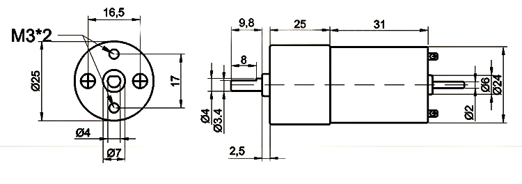 JGA25-370 DC Gearmotor 126 RPM with Encoder 12V