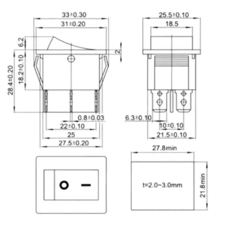 KCD4 ON/OFF Switch 4Pins 15A/30A 250VAC 26x21mm with LED