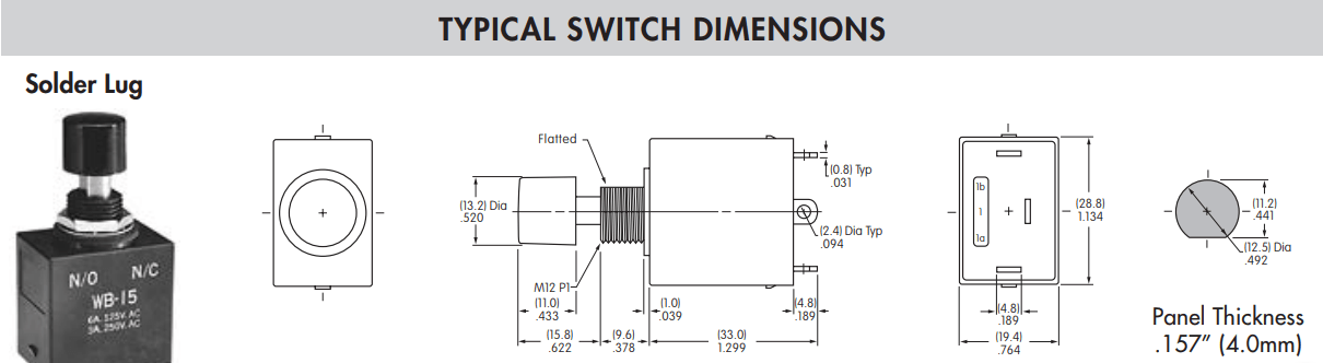 Switch Pushbutton On/Off/On Wb-15 6A 125V.Ac 3A 250V.Ac Ip67