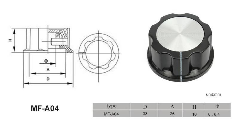 MF-A04 Bakelite Potentiometer Amplifier Knob Cap Cover Black