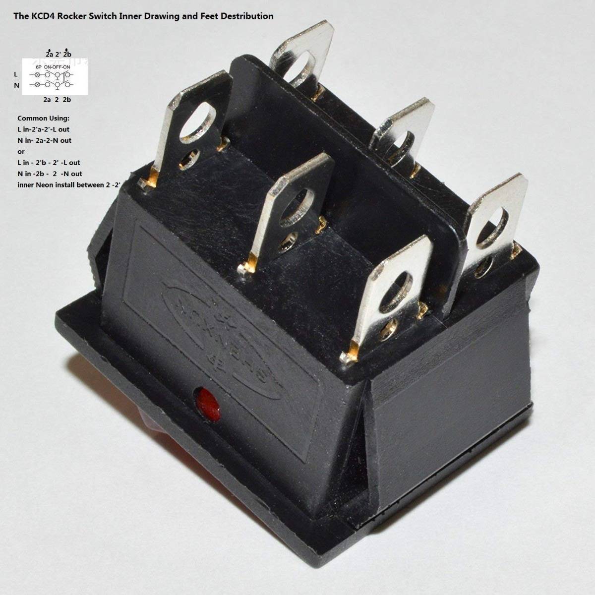 KCD4 ON/OFF Rocker Switch 6Pins 15A/30A 250VAC 26x21mm with LED