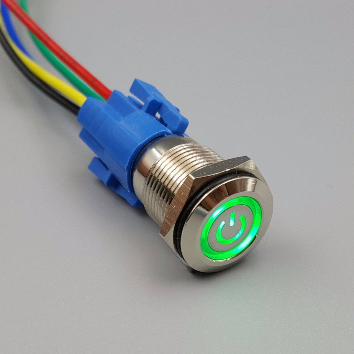 16mm Waterproof Power 12V LED 5Pin ON-OFF Metal Push Button Switch + Connector