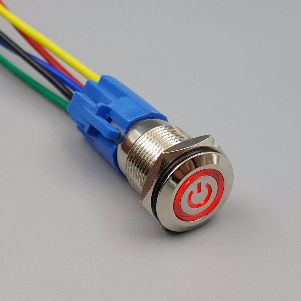 16mm Waterproof Power 12V LED 5Pin ON-OFF Metal Push Button Switch + Connector