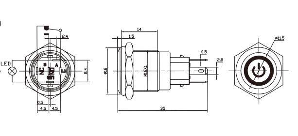 16mm Waterproof Power 12V LED 5Pin ON-OFF Metal Push Button Switch + Connector