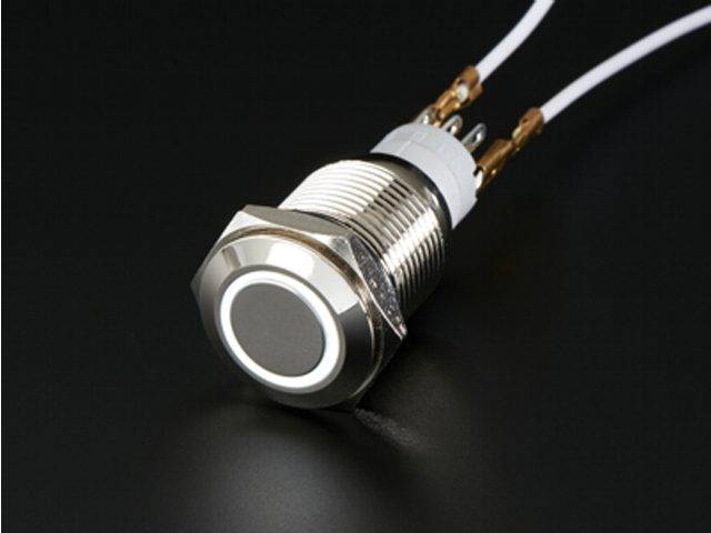 16mm 12V 5Pin Waterproof Metal On/Off Switch With White LED Ring