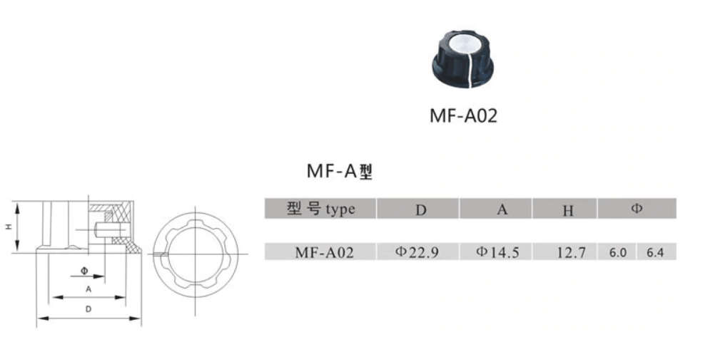 MF-A2 Bakelite Potentiometer Amplifier Knob Cap Cover Black