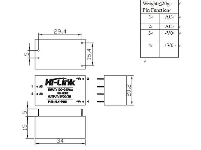 Hi Link AC-DC Module 220Vac to 3.3Vdc "HLK-PM03"