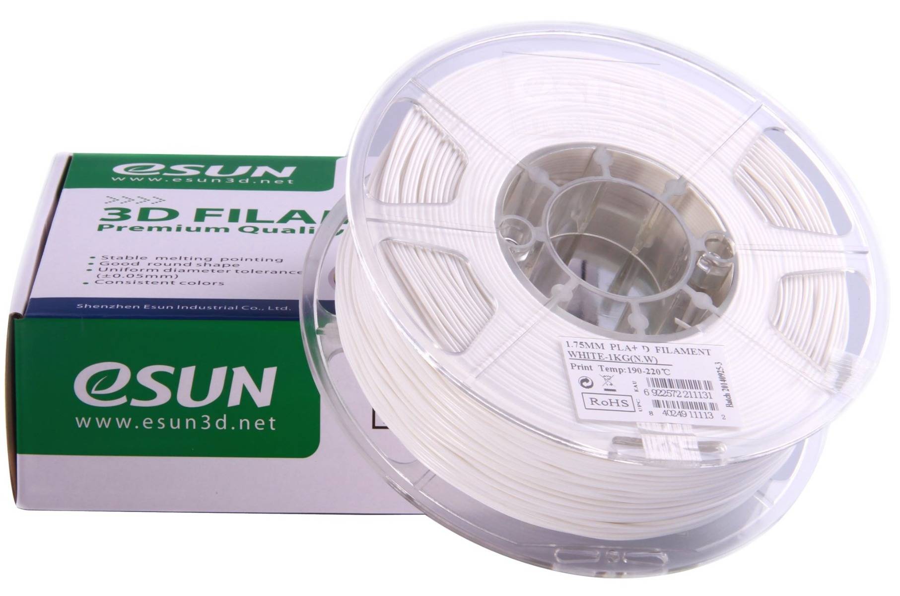 3D Printer Filament PLA+ eSUN 1.75mm 1Kg White