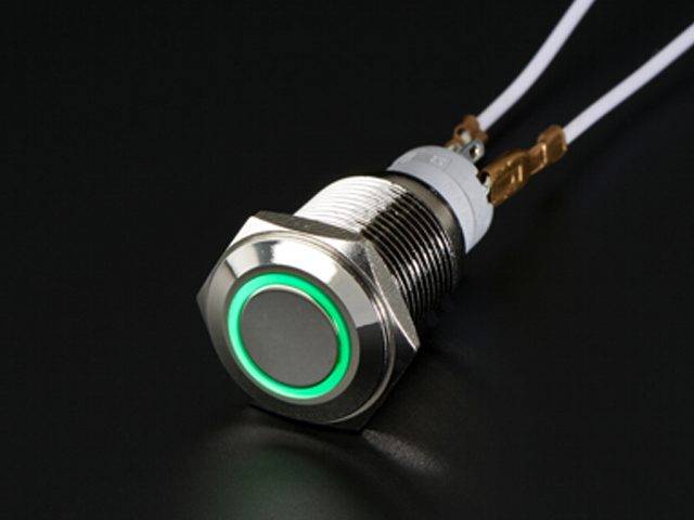 16mm 12V 5Pin Waterproof Metal On/Off Switch With Green LED Ring