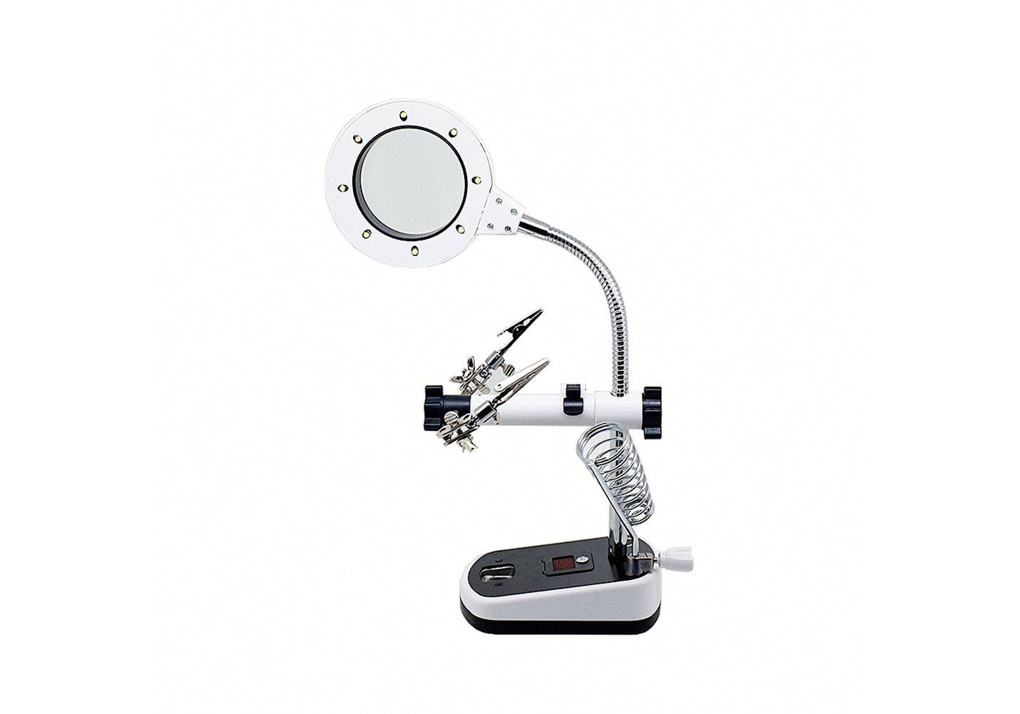 MG16075C-8L 8 LED Auxiliary Clip Magnifier Soldering Stand With Replaceable Lens