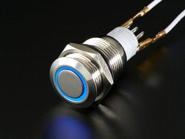 16mm 12V 5Pin Waterproof Metal Push Button Switch With Blue LED Ring