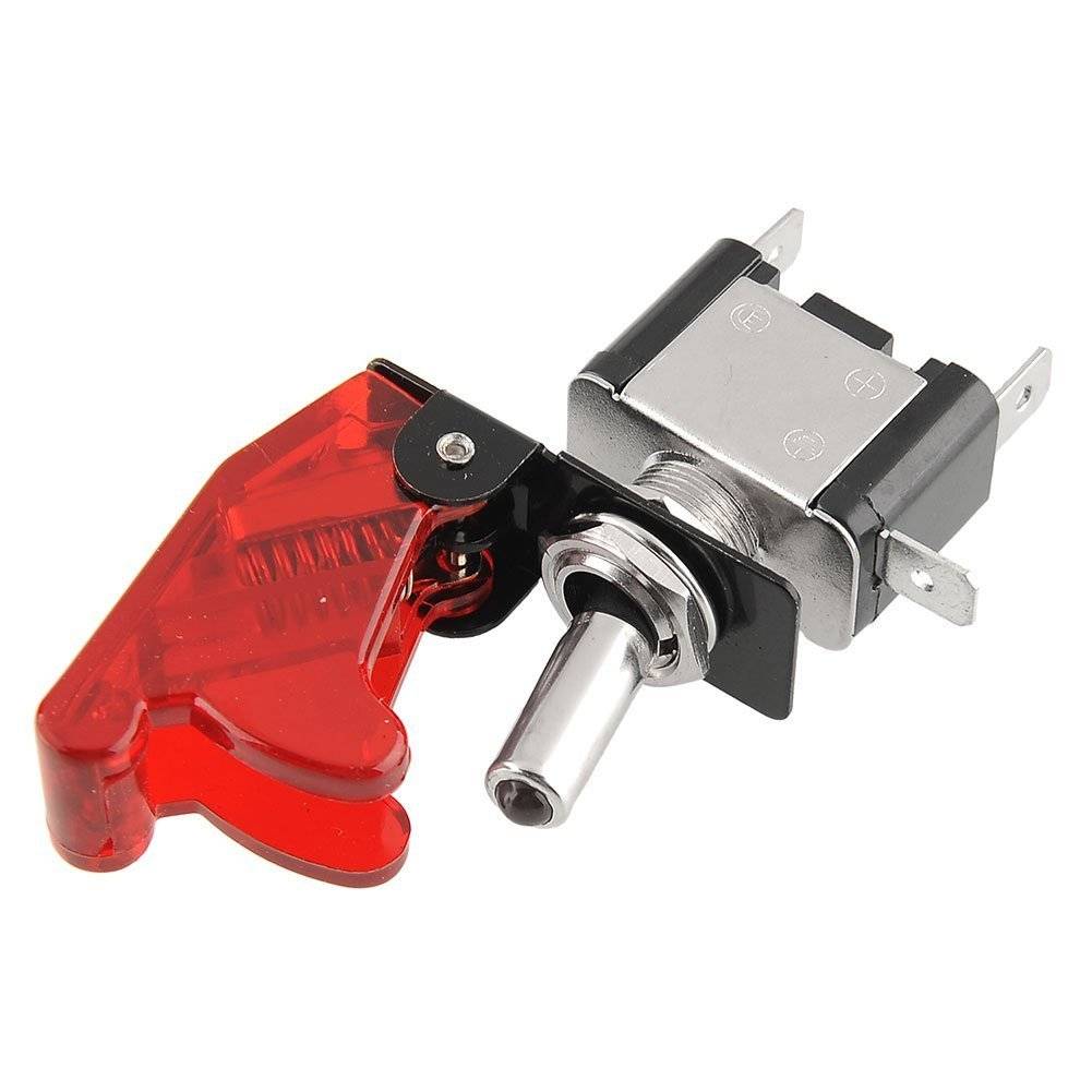 12V 20A LED Toggle Missile Switch with Transparent Red Cover