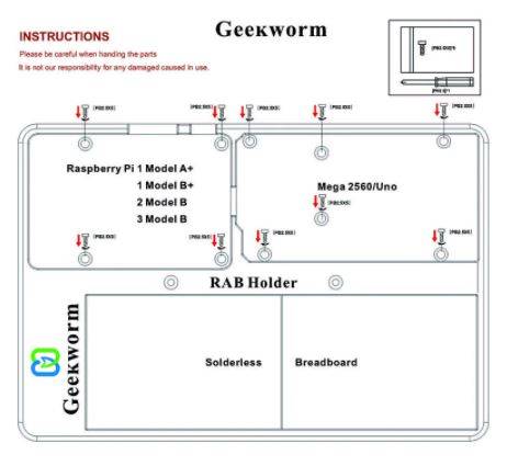 5 in 1 RAB Holder Breadboard ABS Base For Raspberry Pi Arduino UNO R3 Mega 2560