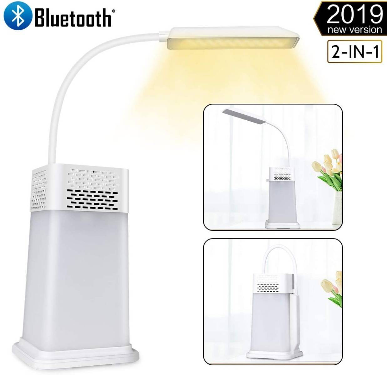 LED Desk Lamp - 2 in 1 Table Lamp with Portable Bluetooth Speaker, Night Lamp Warm Light Adjustable Brightness, MP3 Player, Hands Free for Indoor and Party Lighting J18 - Baby Blue