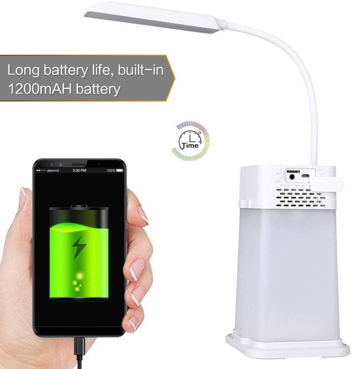 LED Desk Lamp - 2 in 1 Table Lamp with Portable Bluetooth Speaker, Night Lamp Warm Light Adjustable Brightness, MP3 Player, Hands Free for Indoor and Party Lighting J18 - Baby Blue