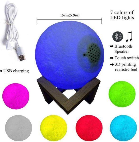 Moon Model 3d rechargeable led Luminous with built in bluetooth speaker multi colors Touch and remote control