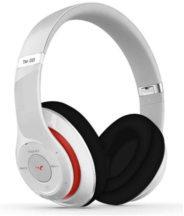 Wireless Bluetooth Over-Ear Headphones TM-010 Foldable SuperBass Stereo Earphones Headset - White