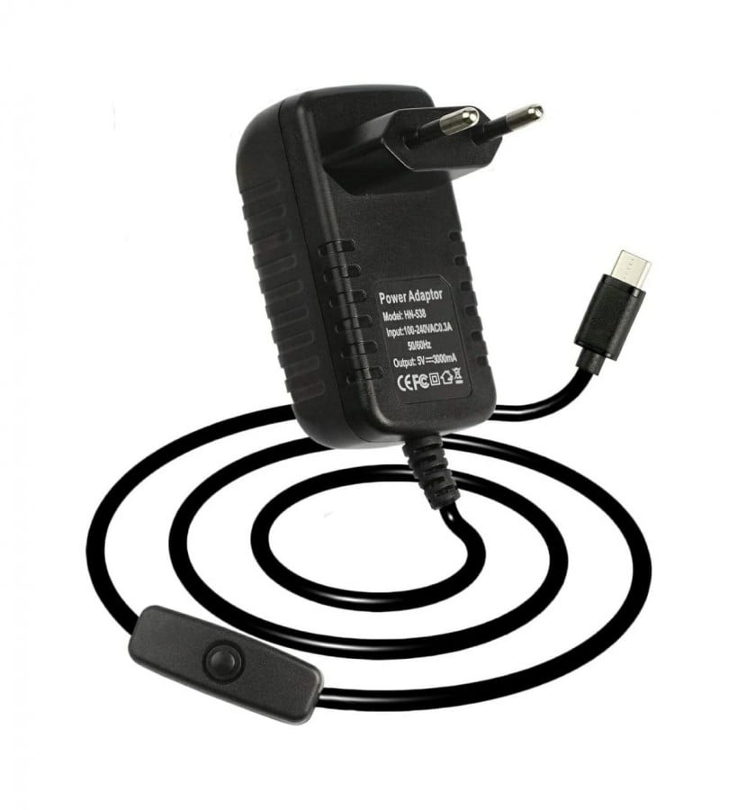 Wall Adapter Fixed Type C USB Output 5Vdc 3A With on off switch