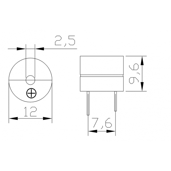2 Point Buzzer 5V Magnetic Buzzer - Compact 12mm Buzzer by Electra Store - Electra Store