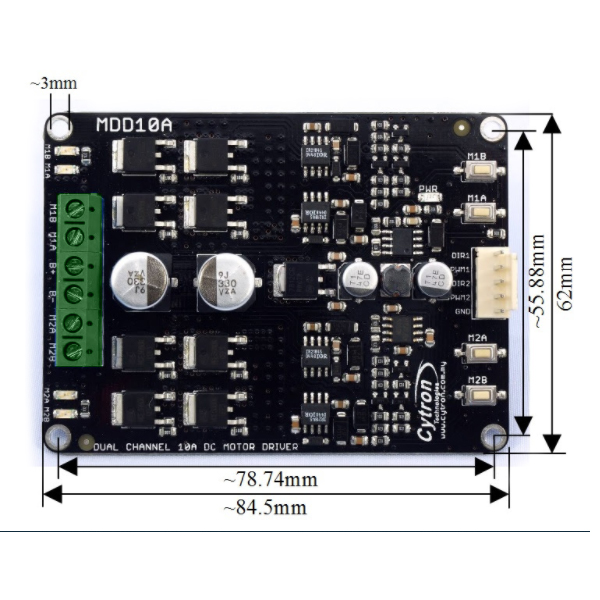10Amp 5V-30V DC Motor Driver (2 Channels) MDD10A