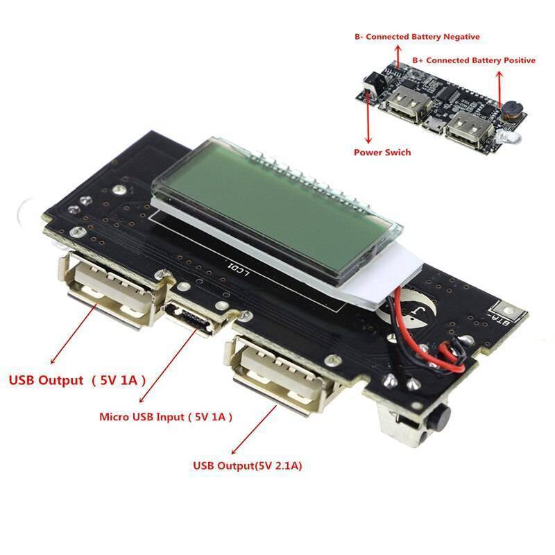 LCD Dual USB 5V 1A 2.1A Mobile Power Bank Module