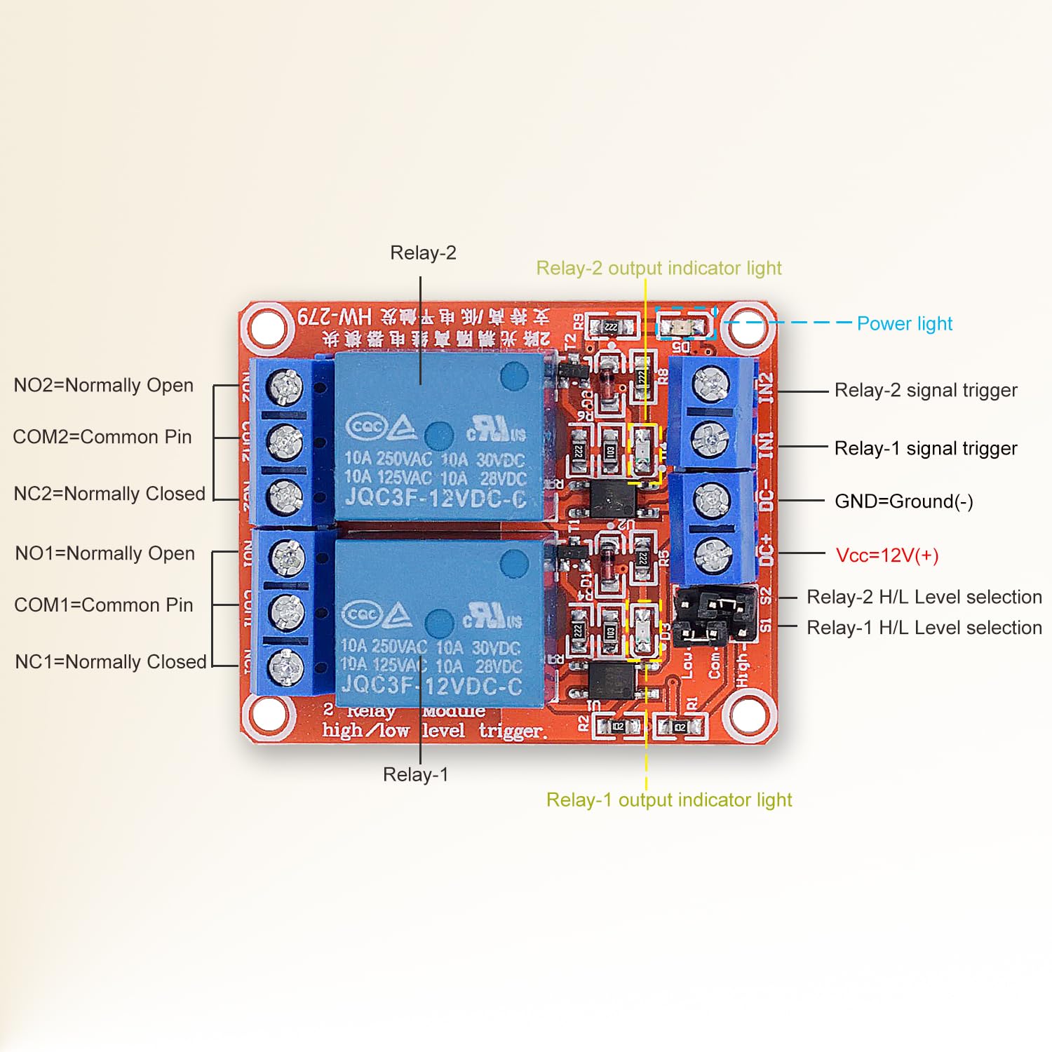 Relay Module 2 Channel 12V (high/low) level trigger