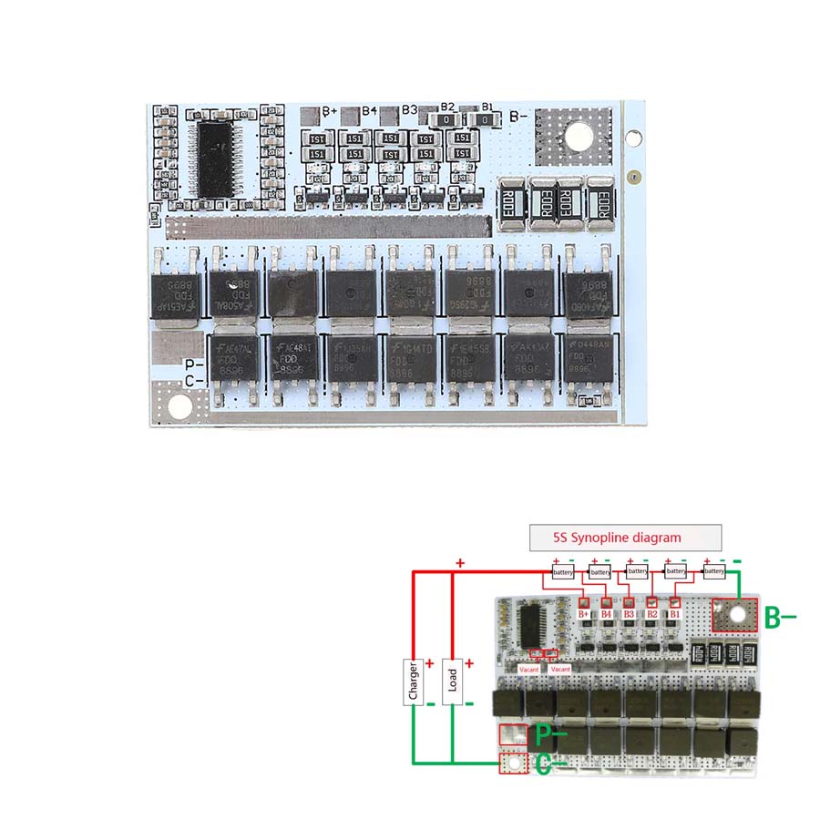 Lithium Battery Charger Protection Module (BMS) 5S 100A 21V