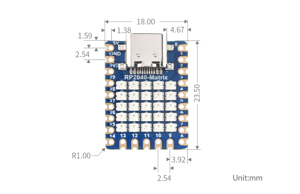RP2040 Mini Development Board 5 × 5 RGB LED Matrix Development Board Module