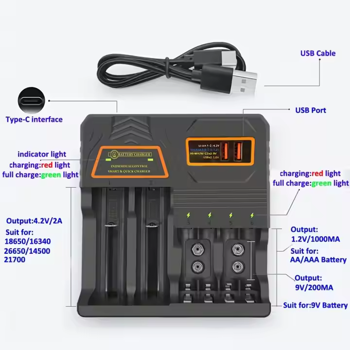 18650 Battery Charger, Smart Multi-Function Battery Charger,Universal 3.7V Li-ion,1.2V Ni-MH/Ni-Cd Batteries