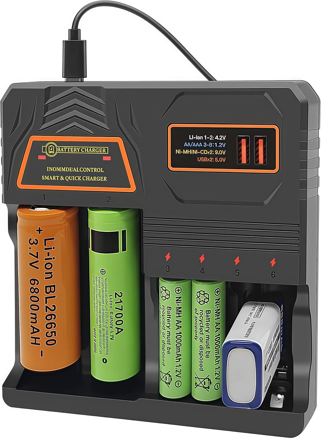 18650 Battery Charger, Smart Multi-Function Battery Charger,Universal 3.7V Li-ion,1.2V Ni-MH/Ni-Cd Batteries