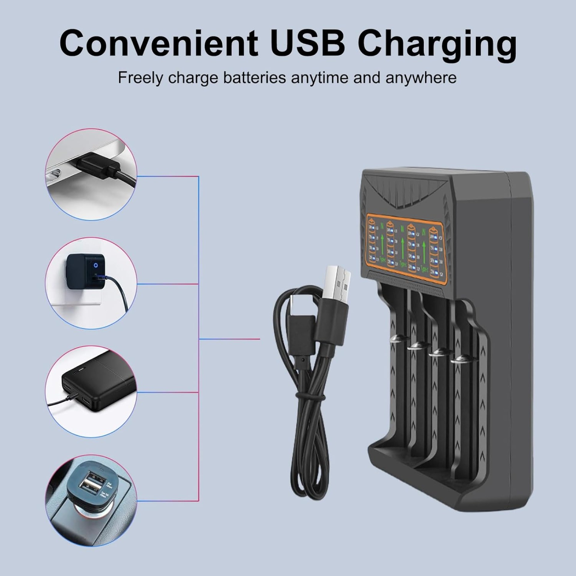 MH-5D84HP USB-C 4-Slot 18650/21700 Charger | 4.2V 4000mA, Independent Charging