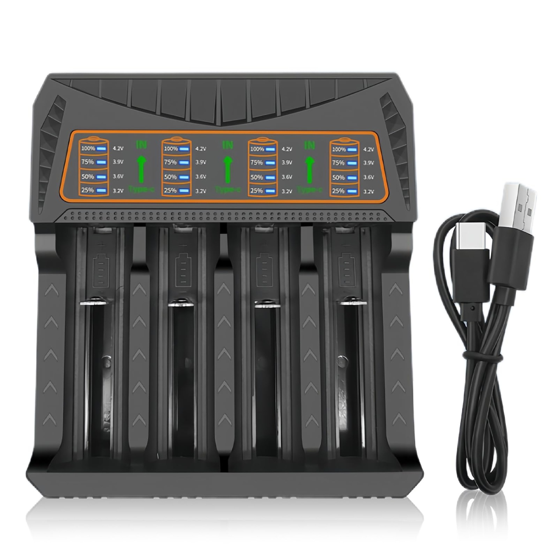 MH-5D84HP USB-C 4-Slot 18650/21700 Charger | 4.2V 4000mA, Independent Charging - Image 4