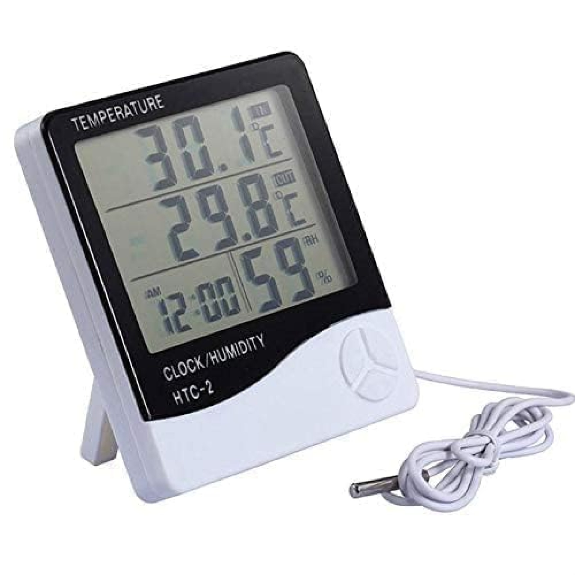 HTC-2 Digital Thermometer Hygrometer & Clock with Sensor Probe