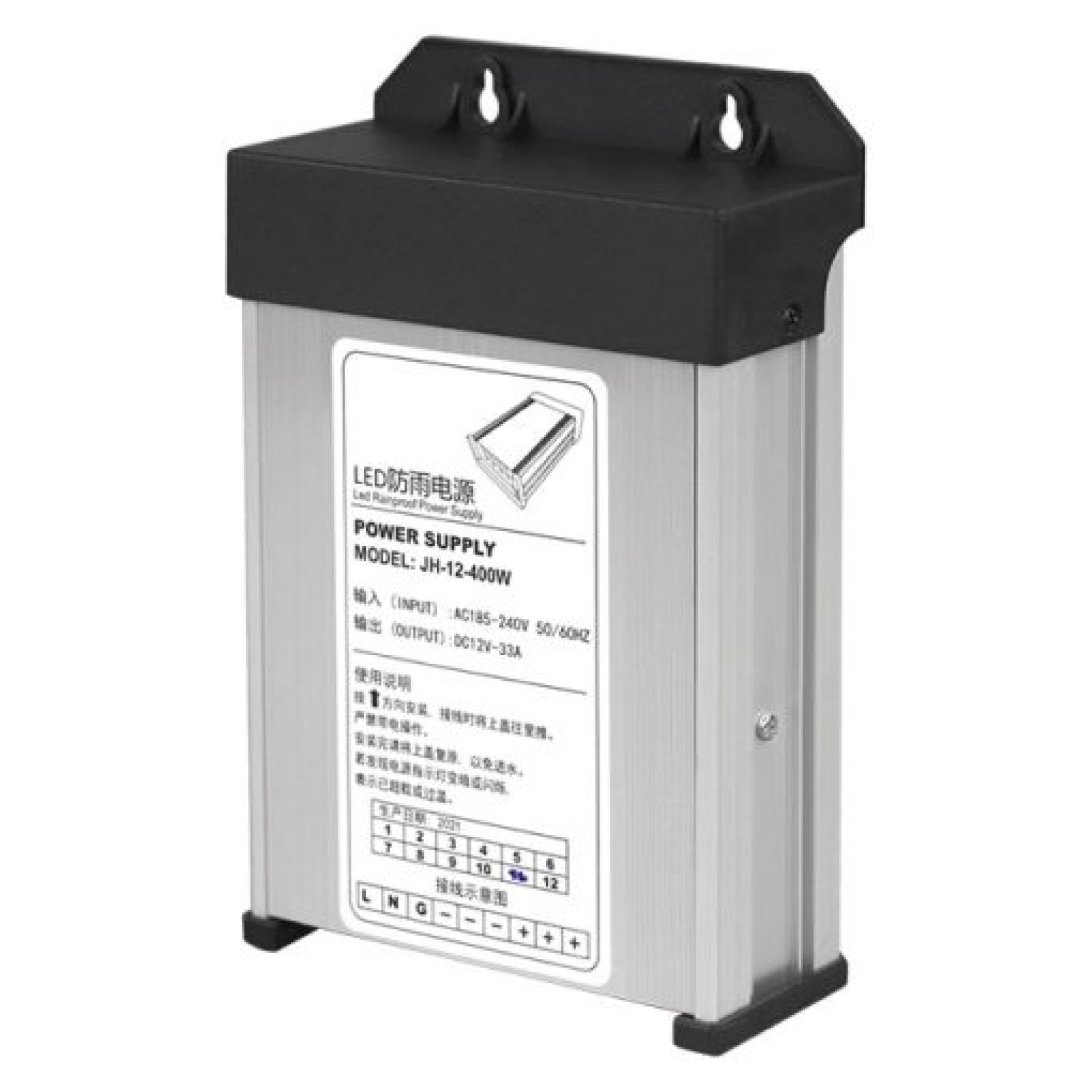 Power Supply 400W-12V/33.33A, 3-Pin Connector, LED Rain Proof, Switching Type J