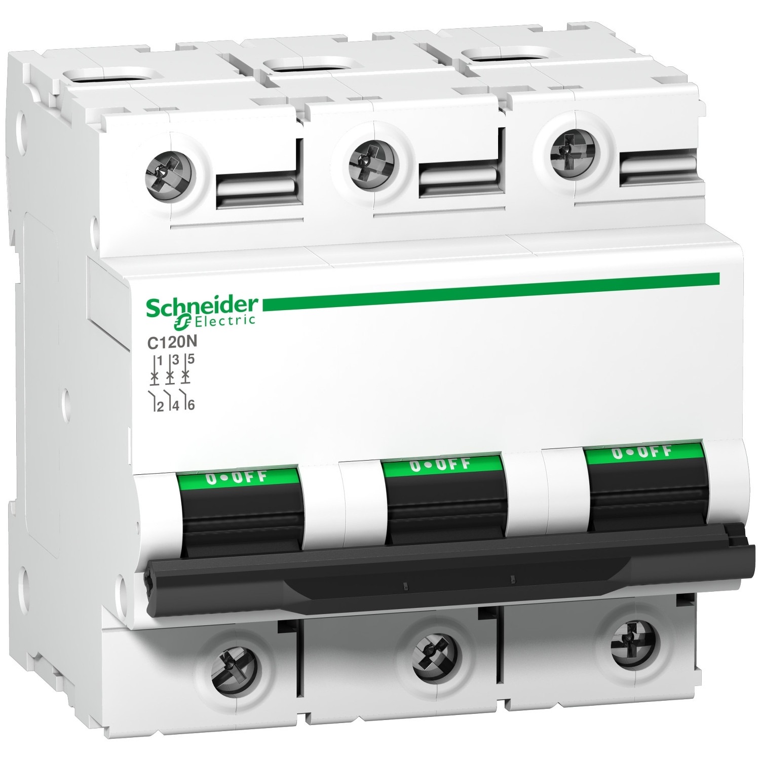Schneider A9N18369 | Miniature circuit-breaker, Acti9 C120N, 3P, 125 A, C curve, 10000 A (IEC 60898-1), 10 kA (IEC 60947-2)