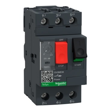 Schneider GV2ME08| Motor circuit breaker, TeSys GV2, 3P, 2.5-4 A, thermal magnetic, screw clamp terminals