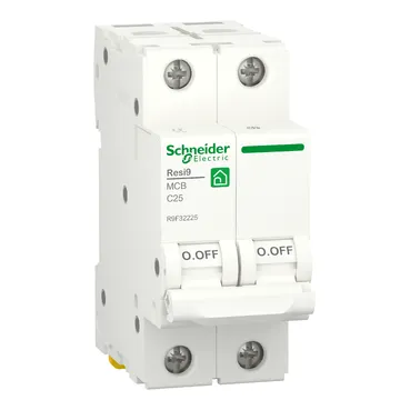 Schneider R9F32225 | Miniature circuit breaker (MCB), Resi9, 2P, 25A, C curve, 4500A (IEC/EN 60898-1)