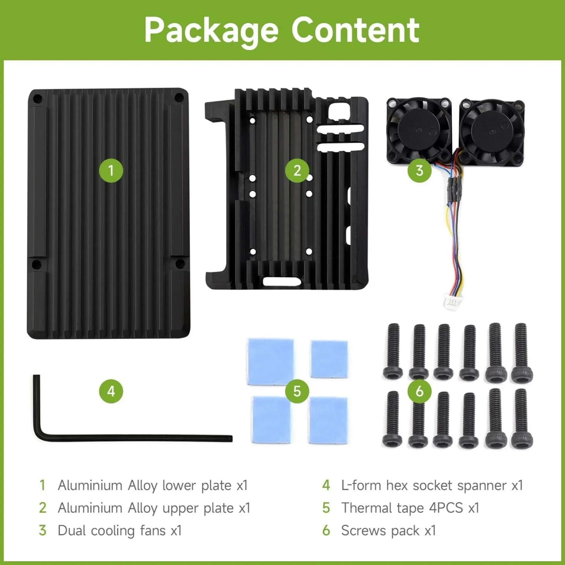 Raspberry Pi5 Model B Aluminum Case Shell Enclosure with w/ Dual Cooling Fan - Image 2