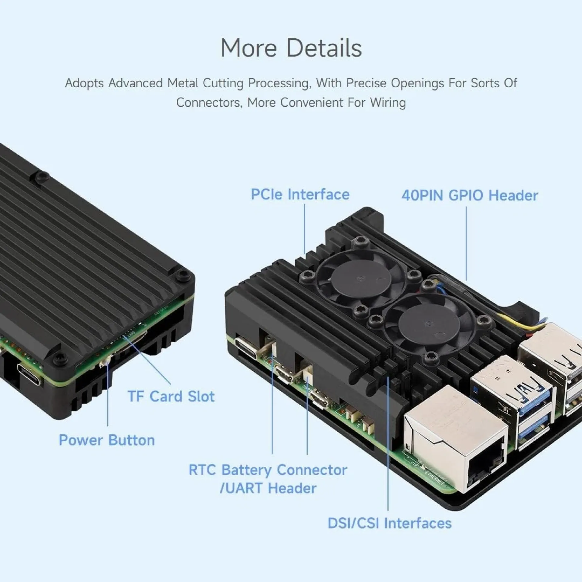 Raspberry Pi5 Model B Aluminum Case Shell Enclosure with w/ Dual Cooling Fan - Image 3