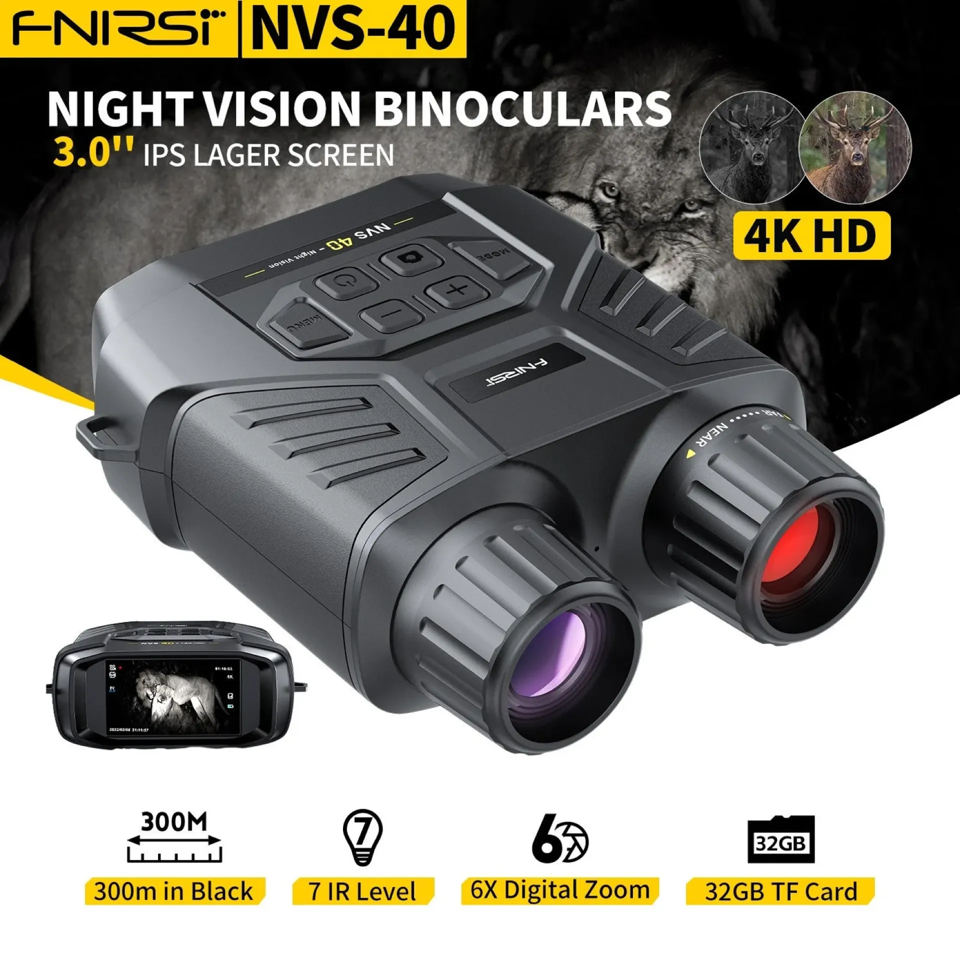 FNIRSI® NVS-40 4K HD Binocular Night Vision Infrared 6x Digital Zoom - Image 4