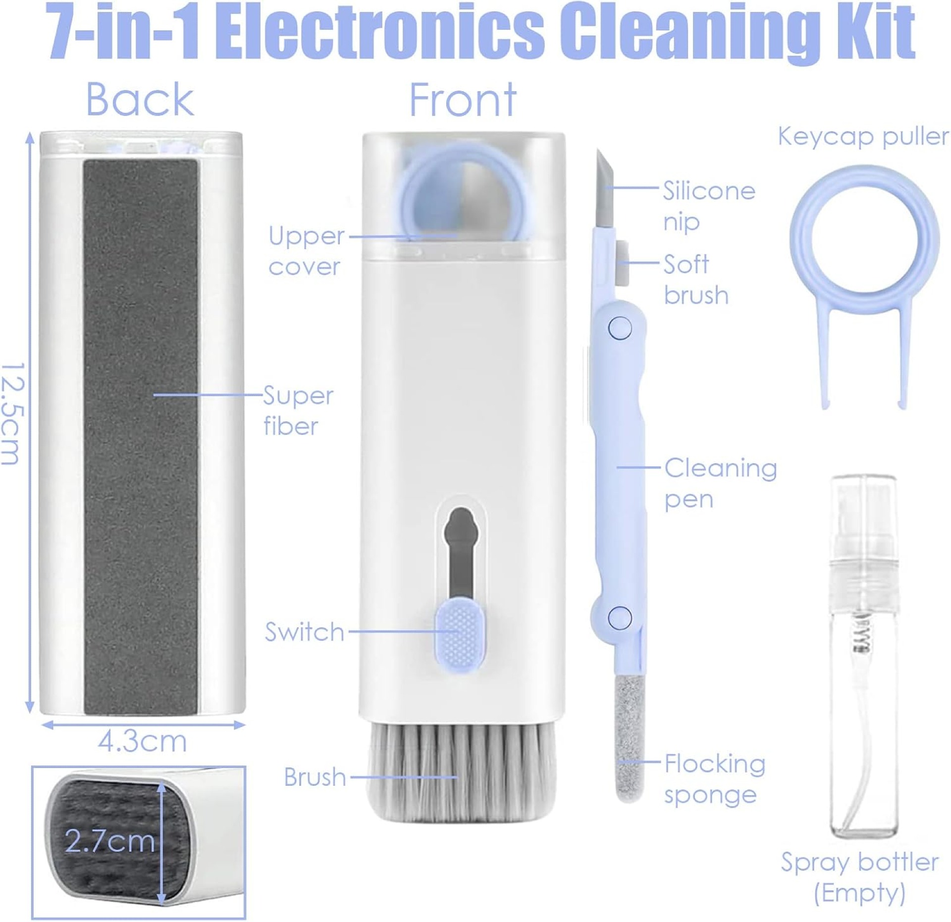 Laptop Cleaner Keyboard Cleaner Kit with Brush, 7 in 1 Electronic Cleaner Kit for Airpod Pro Earbuds Phone Computer, Multi-Function Cleaning Kit for Keyboard Laptop Airpods MacBook Earbuds PC - Blue - Image 2