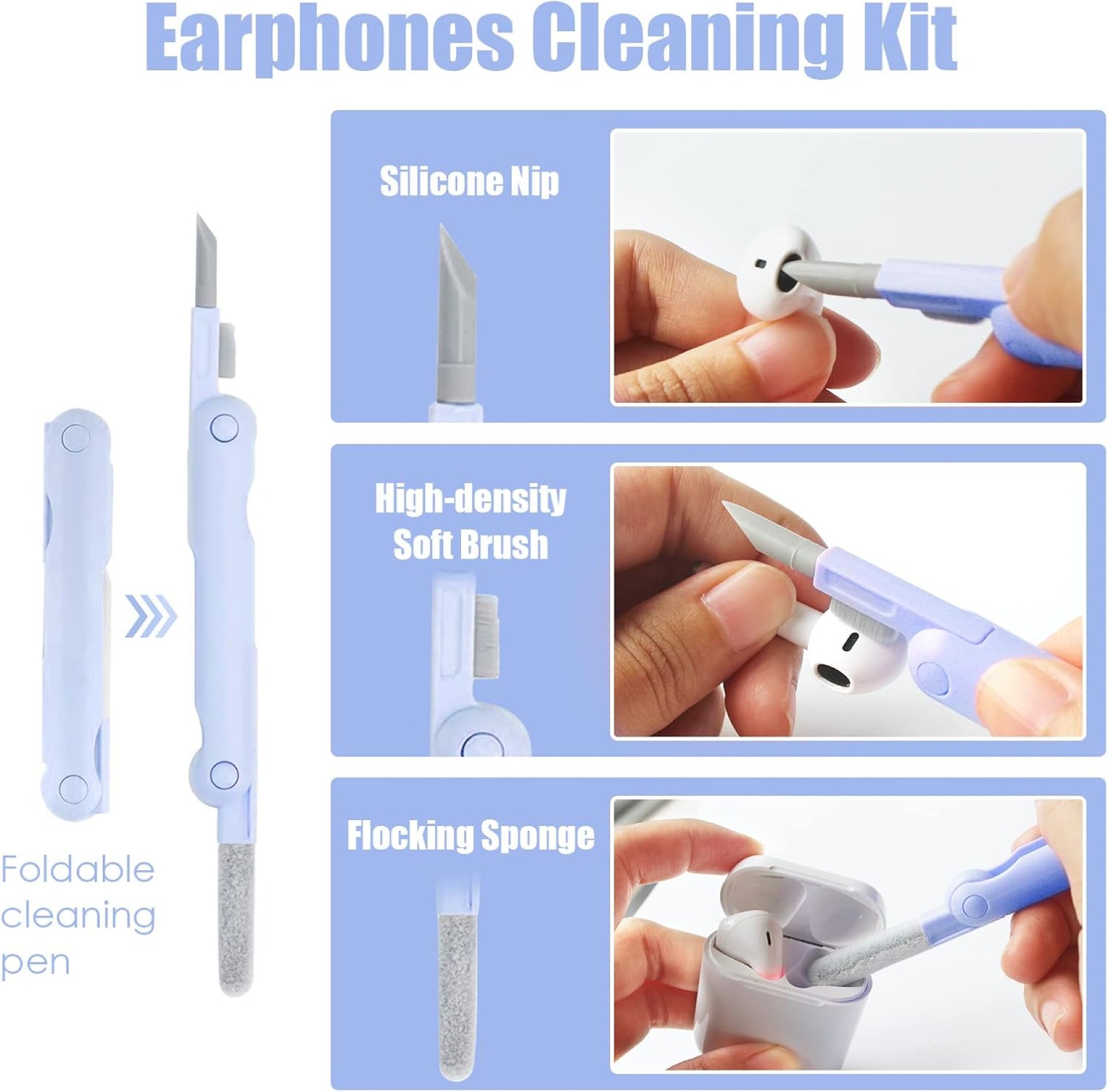 Laptop Cleaner Keyboard Cleaner Kit with Brush, 7 in 1 Electronic Cleaner Kit for Airpod Pro Earbuds Phone Computer, Multi-Function Cleaning Kit for Keyboard Laptop Airpods MacBook Earbuds PC - Blue - Image 4