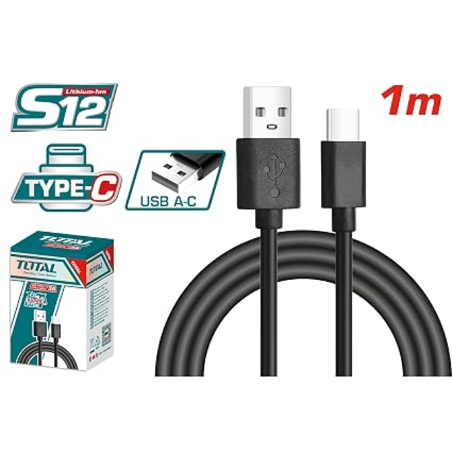 USB Charger Cable for TOTAL USB type-A to type-C cable 1m TIUCC01 - Image 2