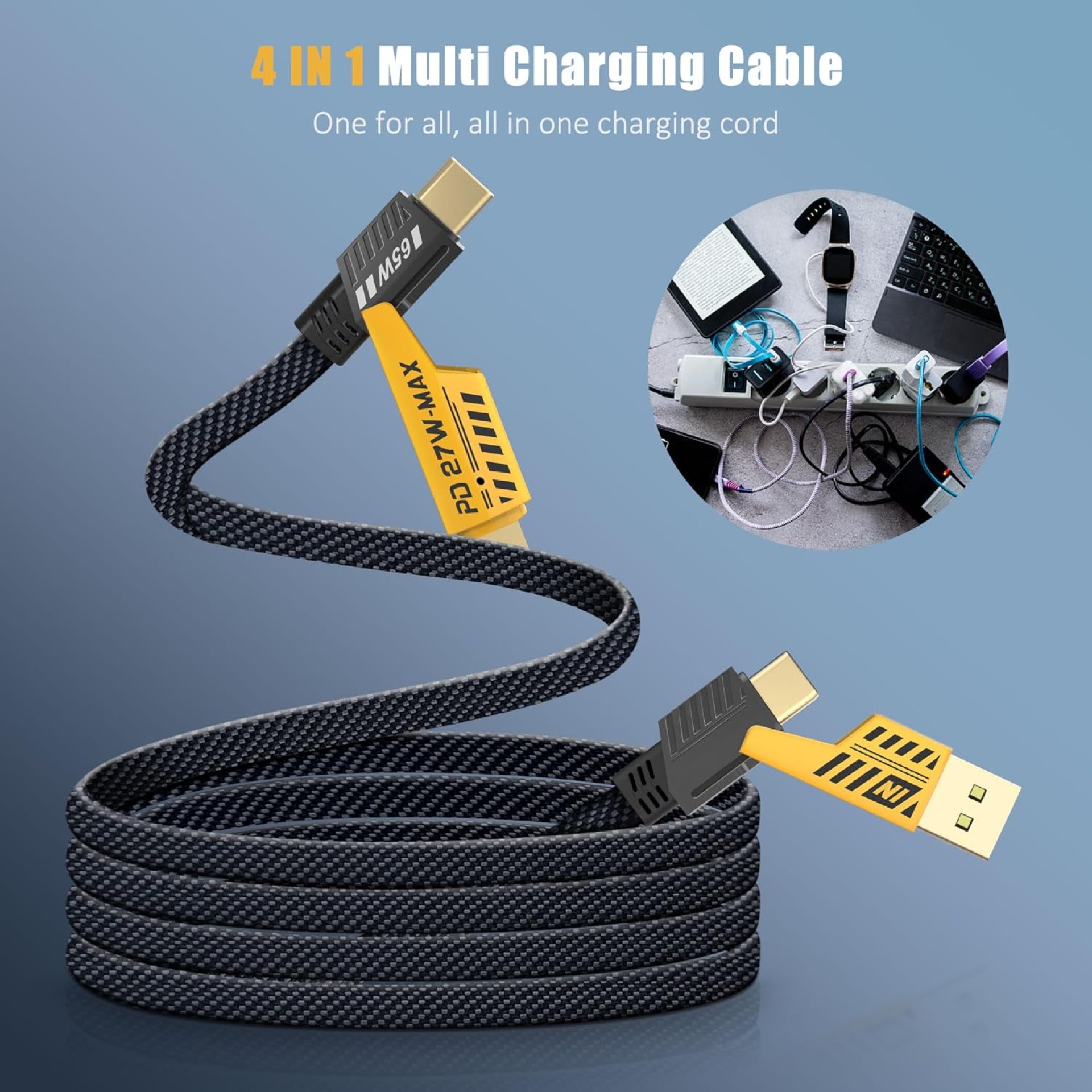 YISH 4-in-1 Multi USB Fast Charging Cable 1.8M – USB-A & USB-C to USB-C / Lightning - Image 5