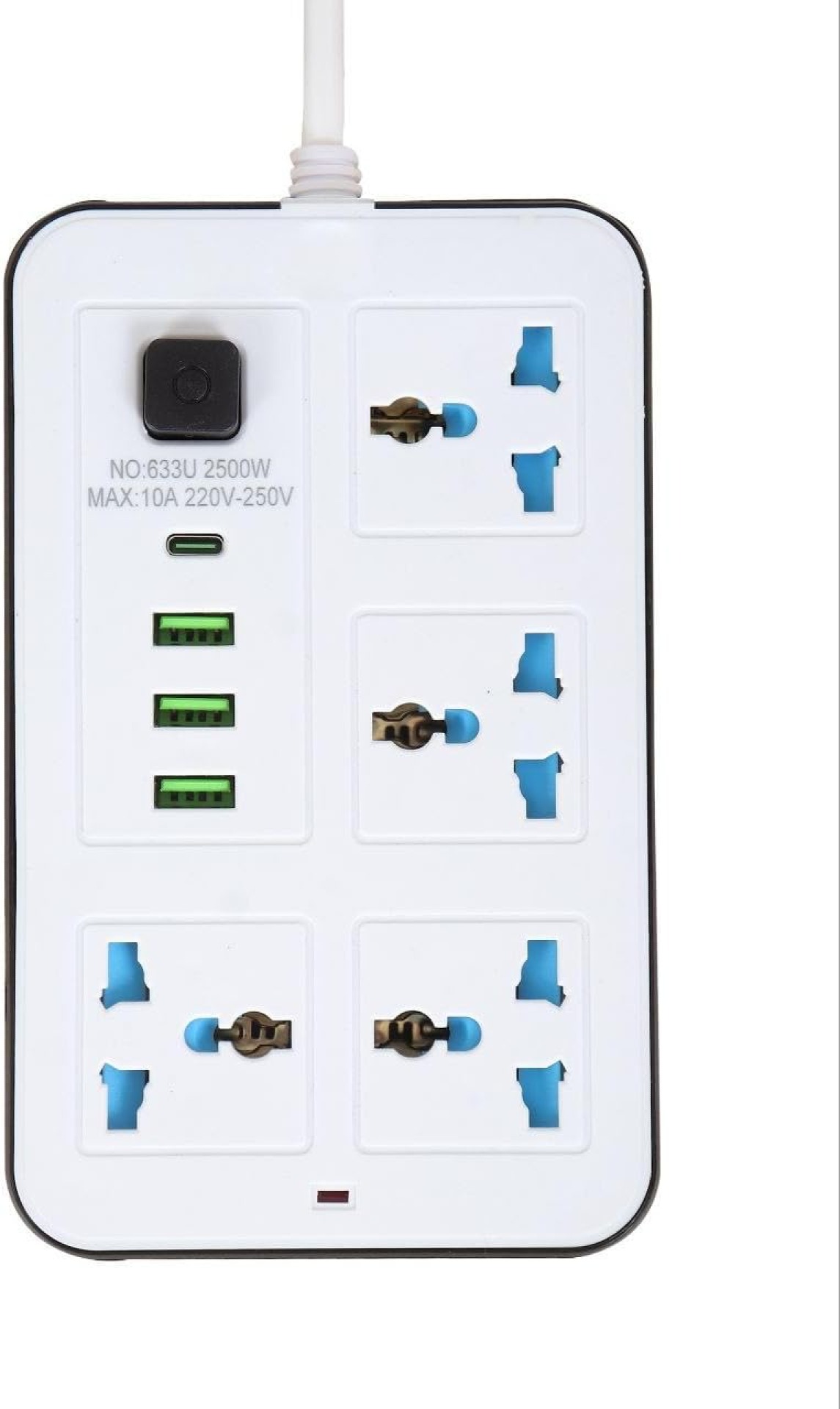 2500W Power Strip with 4 AC Outlets, 3 USB Ports & USB-C Fast Charging – White
