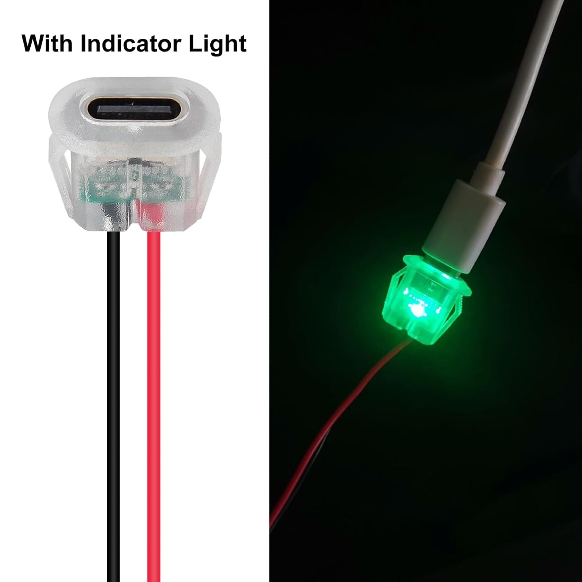 Type-C Female Power Connector with LED Indicator (2-Pin Wire) - Image 2