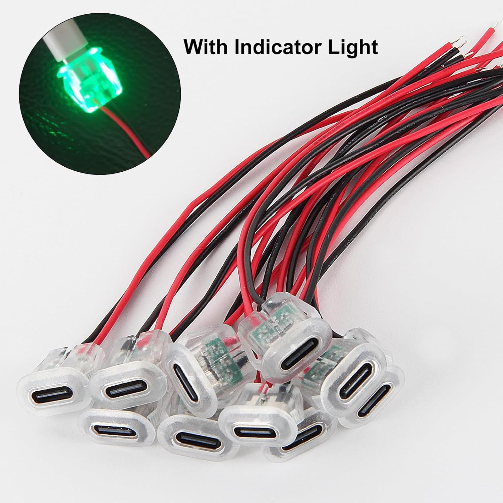 Type-C Female Power Connector with LED Indicator (2-Pin Wire) - Image 3