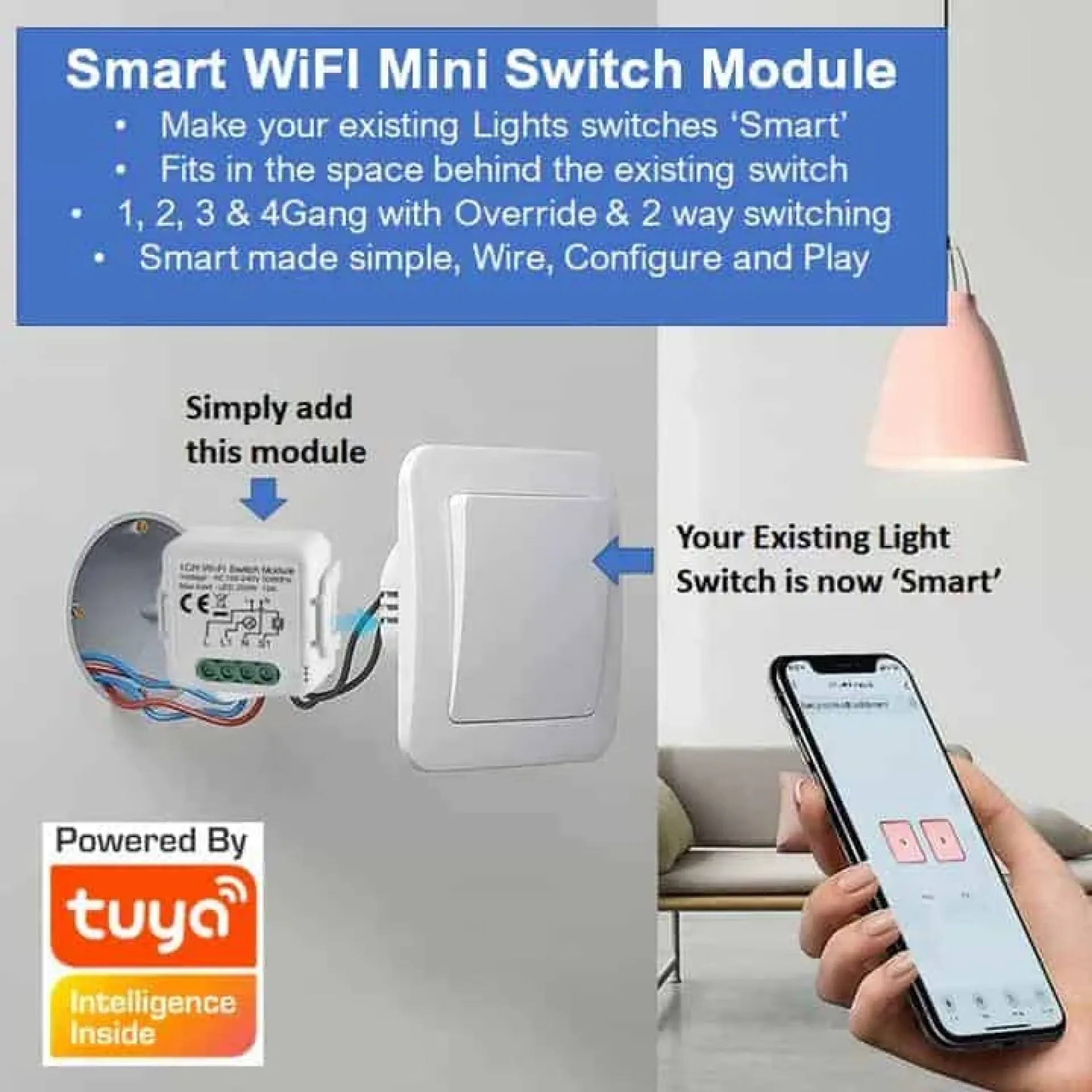 Light switch-1 gang-Tuya WiFiNon Neutral-10A - Image 2