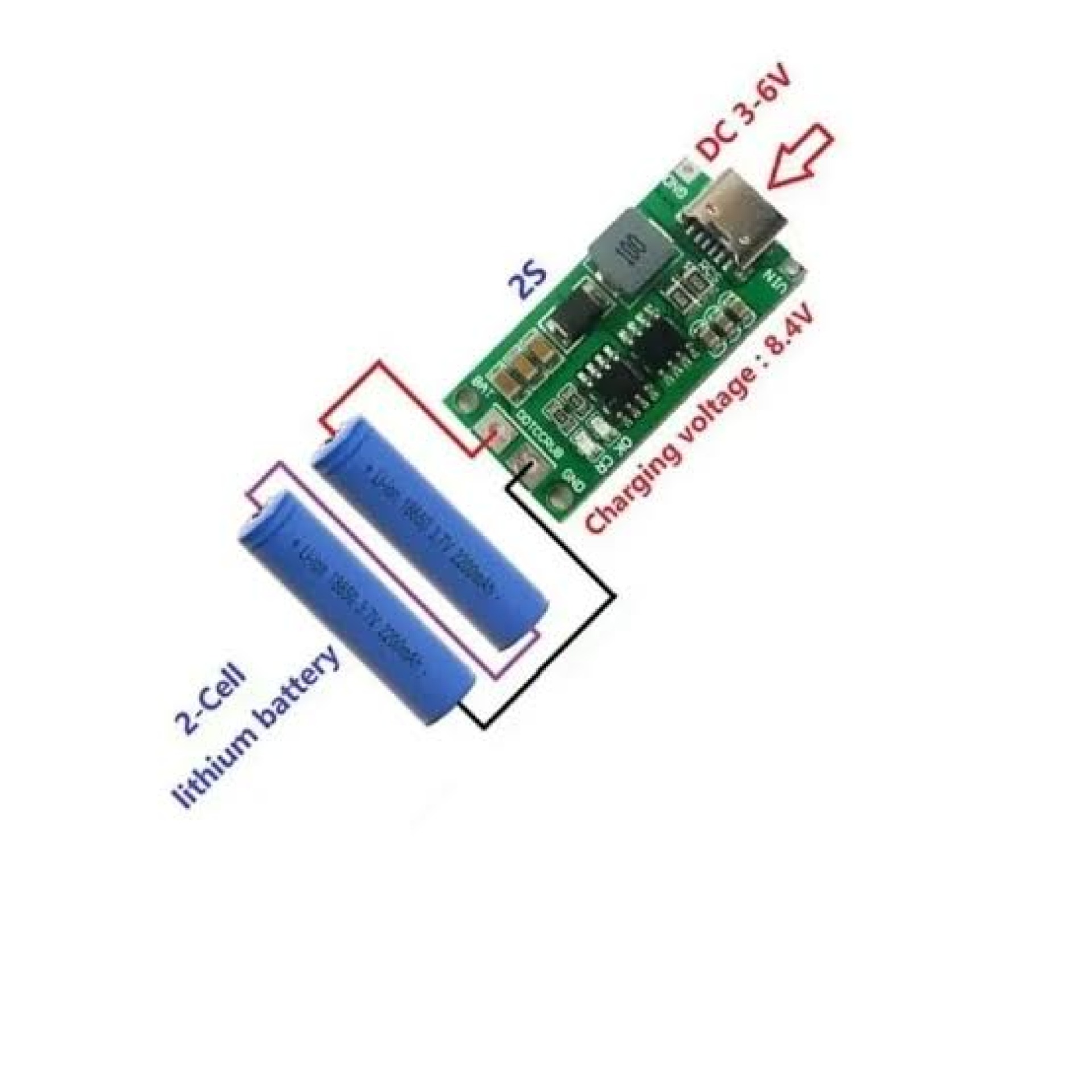 2S 8.4V 2A 18650 Lithium Battery Charger Module USB Type C - Image 3